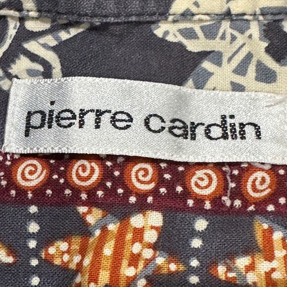 Pierre Cardin Shirt Mens XL Orange Gray All Over Print Hawaiian Button Up Cotton - Picture 7 of 8